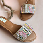 Stylish handcrafted sliders hand-embroidered using a unique variety of sequins, laces, katdana and beadwork.