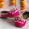 Festive wear Rani Pink premium handcrafted ethnic juttis embroidered with laces, katdana and stitchline detailings.