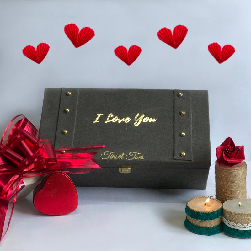 Hand-curated customised I love you gift box for your loved ones .