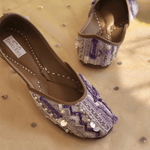 Stylish handcrafted lavender embroidered with threadwork, sequins, katdanas, beads and organza leaves for women.