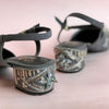 Stylish party wear ankle tie grey block heels embroidered with sequins, katdana and beadwork.