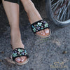 Stylish handcrafted sliders on black base hand-embroidered using sequins, threadwork, katdana and beadwork.