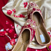 Ethnic handcrafted hand-embroidered maroon juttis delicately embroidered with zardozi, dabka, katdana and sequins for women.